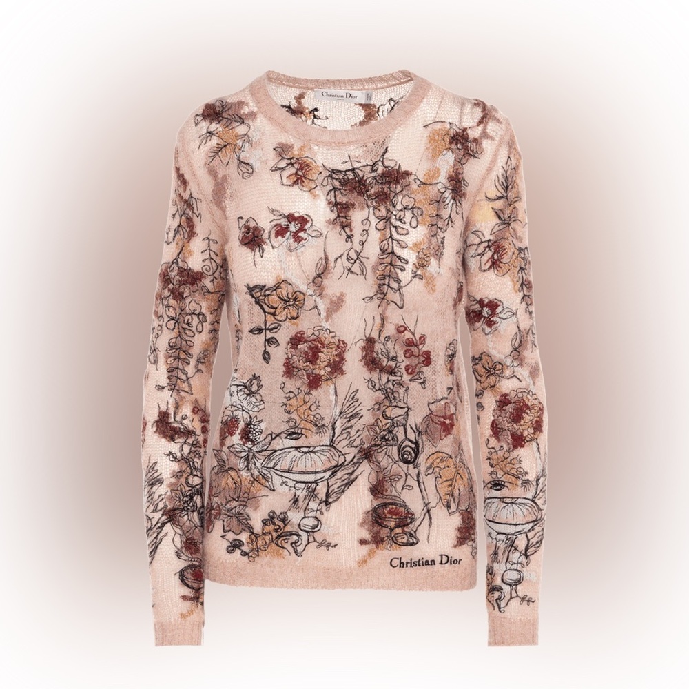 Christian Dior Cashmere Silk Floral Jumper Sweater Top Knit Vintage Embroidery